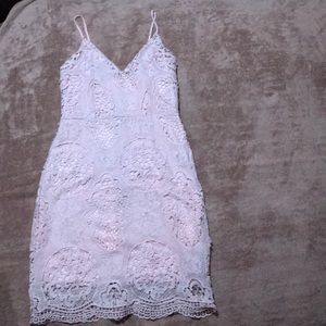 Baby pink lace midi dress